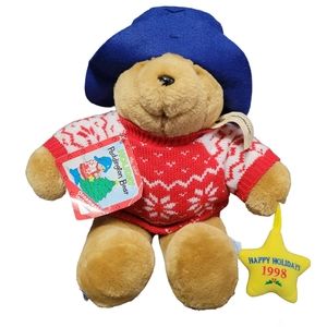 Vintage 1990s (1998) Paddington Bear stuffed animal Happy Holidays gift, NWT